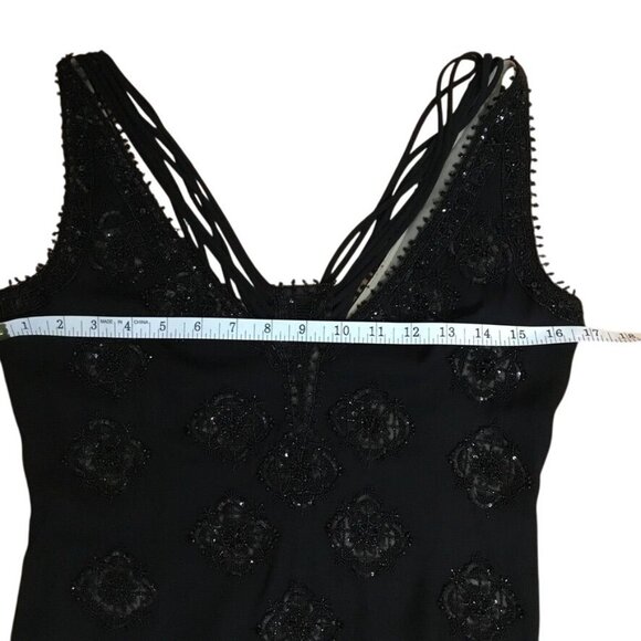 Vintage BADGLEY MISCHKA Black Silk Chiffon Hand Beaded Cocktail Evening Dress 8 - Picture 5 of 9